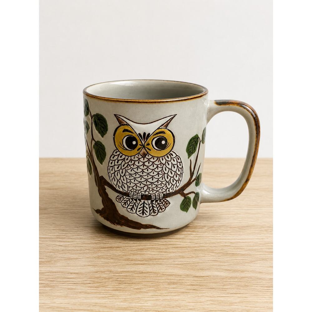 Vintage Otagiri Hand Painted Owl Coffee Mug 16 oz - 1970s